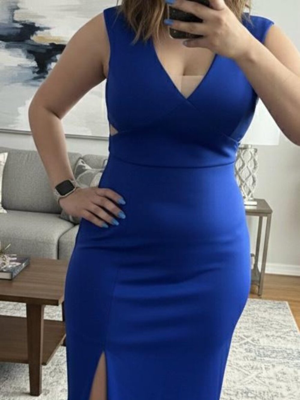 Blue side cut-outs midi dress